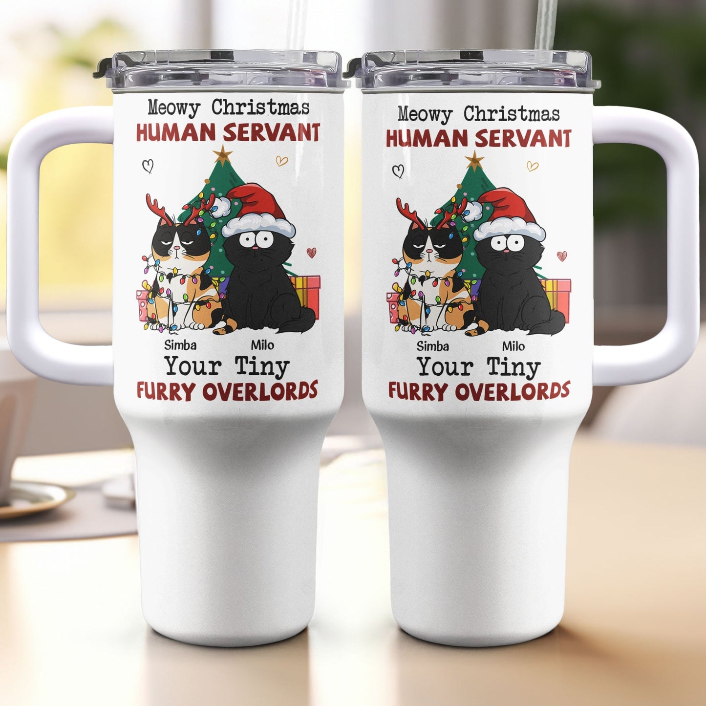 personalized 40oz tumbler with straw - meowy christmas gift for cat lovers