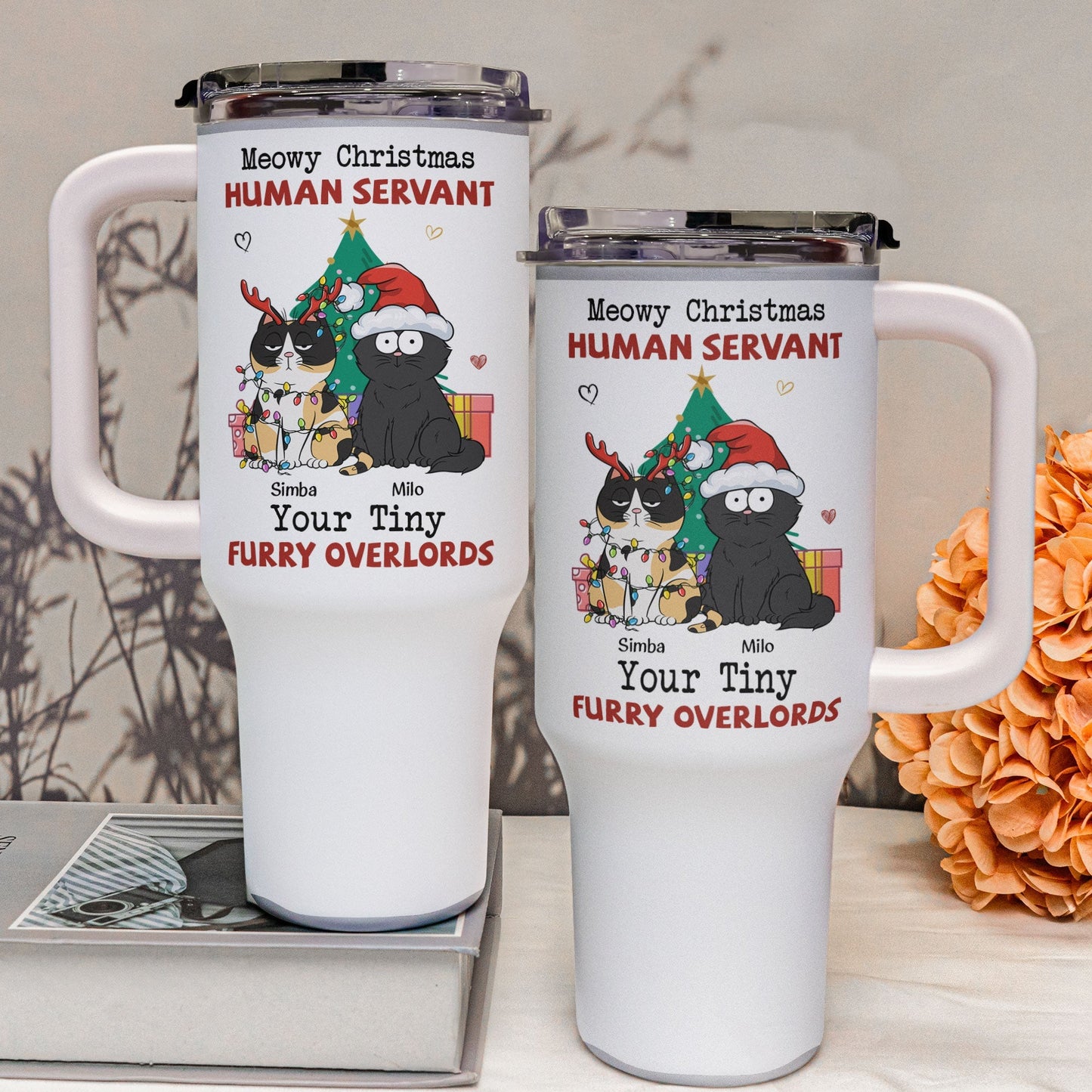 personalized 40oz tumbler with straw - meowy christmas gift for cat lovers