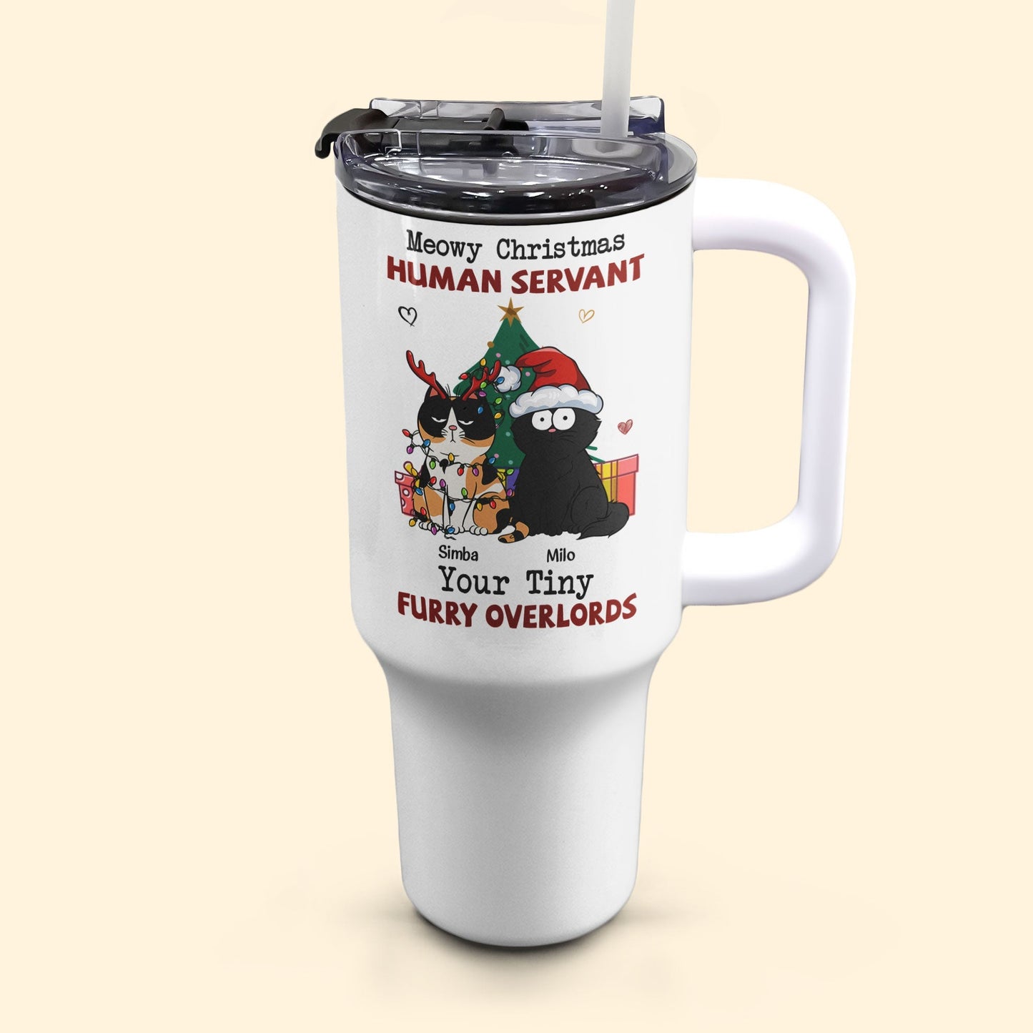 personalized 40oz tumbler with straw - meowy christmas gift for cat lovers