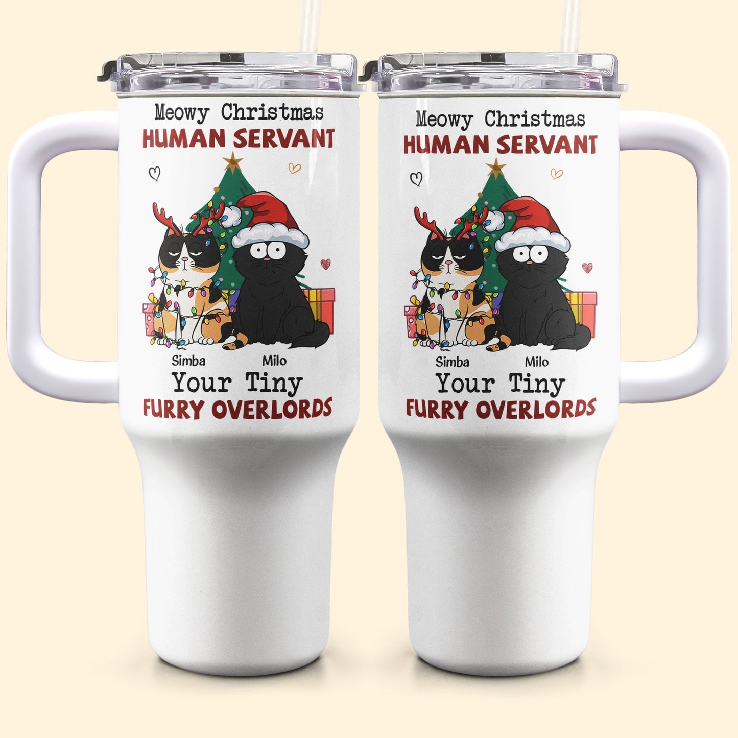 personalized 40oz tumbler with straw - meowy christmas gift for cat lovers