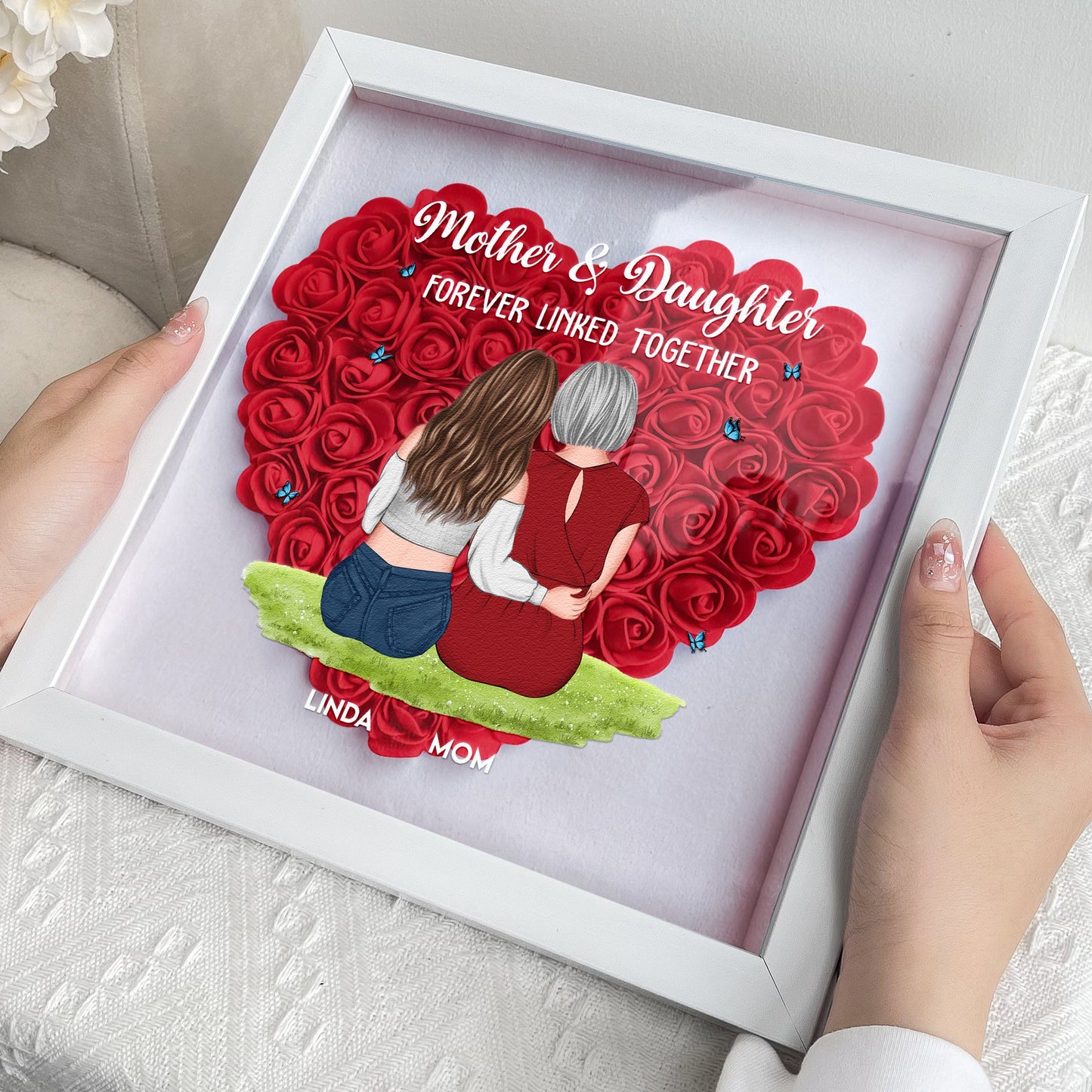 mother & daughter forever linked together - flower shadow box keepsake decor