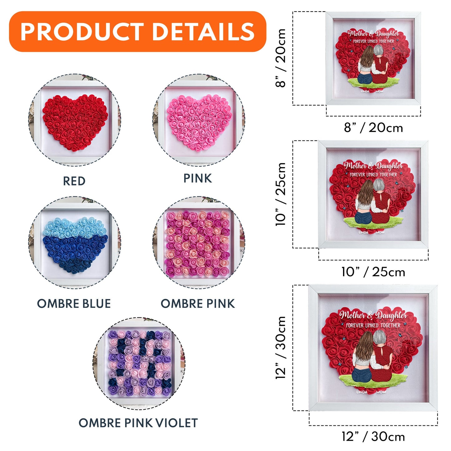 mother & daughter forever linked together flower shadow box