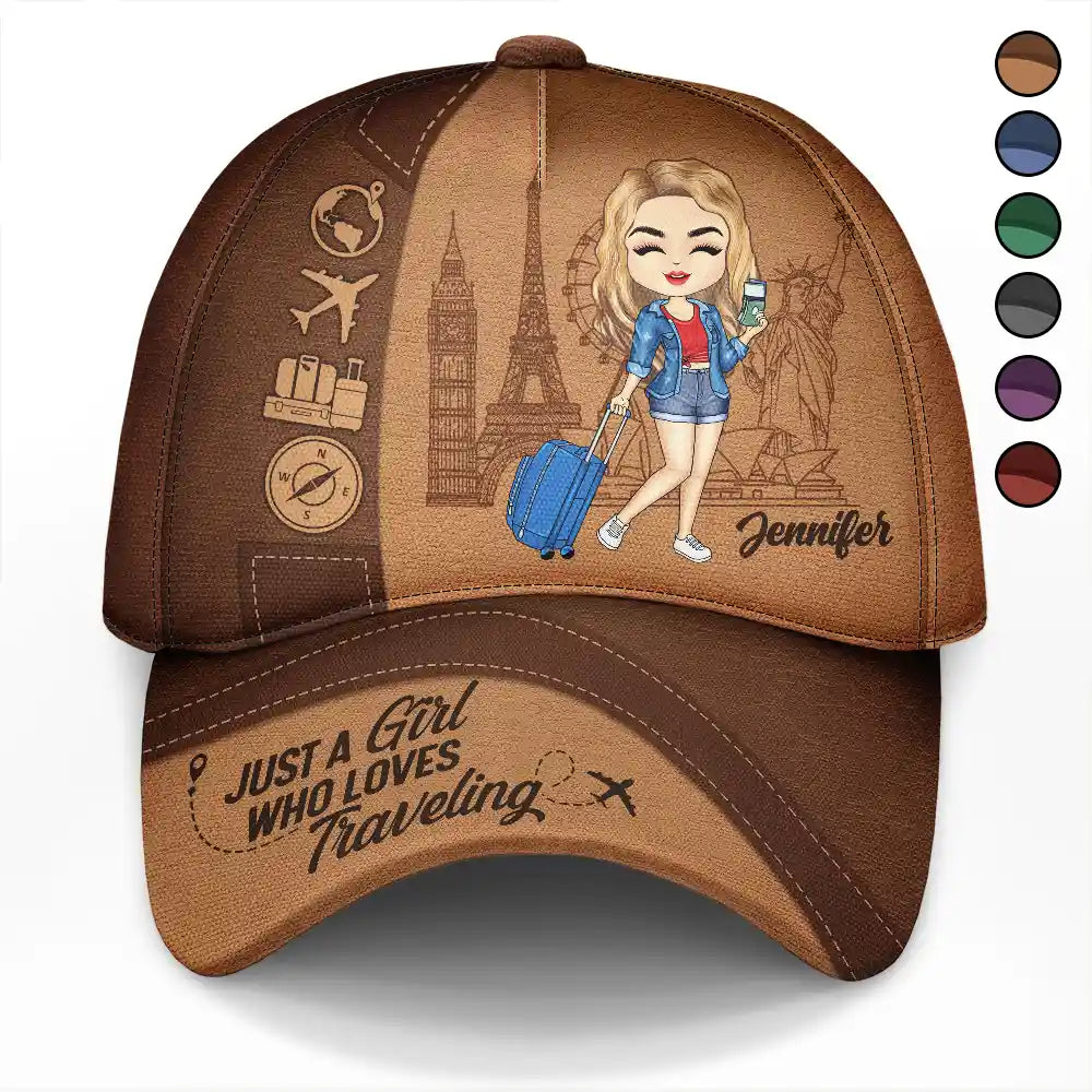 just a girl boy loves traveling classic cap for men and women, adjustable travel hat, breathable polyester cotton, perfect gift for adventurers and wanderlust enthusiasts