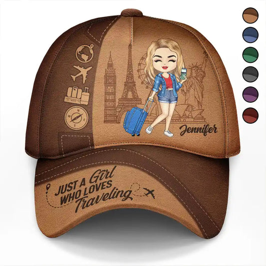 Just A Girl Boy Loves Traveling Classic Cap for Men and Women, Adjustable Travel Hat, Breathable Polyester Cotton, Perfect Gift for Adventurers and Wanderlust Enthusiasts