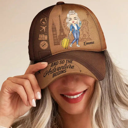 Just A Girl Boy Loves Traveling Classic Cap for Men and Women, Adjustable Travel Hat, Breathable Polyester Cotton, Perfect Gift for Adventurers and Wanderlust Enthusiasts