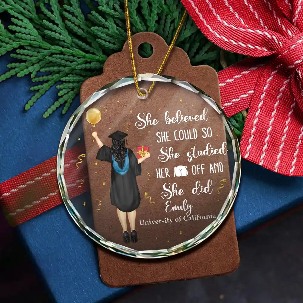 graduation she believed she could - circle glass ornament for celebrating achievements and special milestones