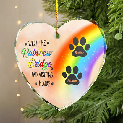 Memorial Dog Cat Heart Shaped Glass Ornament - A Piece Of My Heart Is At The Rainbow Bridge Keepsake For Pet Lovers
