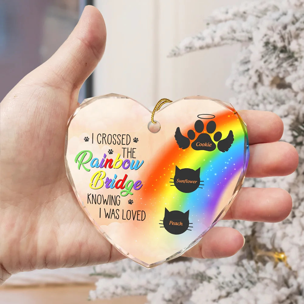 memorial dog cat heart shaped glass ornament - a piece of my heart is at the rainbow bridge keepsake for pet lovers
