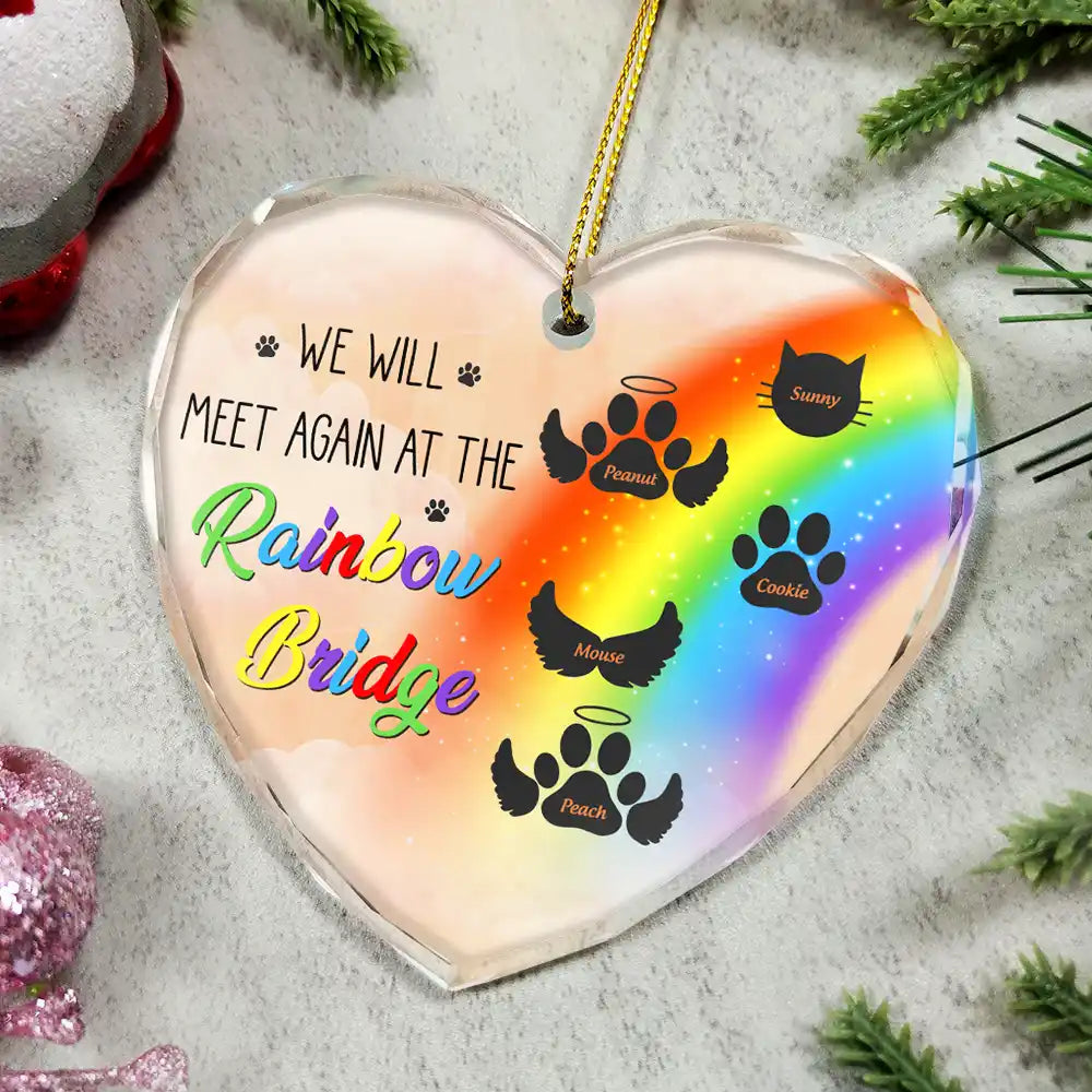 memorial dog cat heart shaped glass ornament - a piece of my heart is at the rainbow bridge keepsake for pet lovers