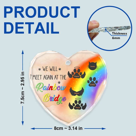 Memorial Dog Cat Heart Shaped Glass Ornament - A Piece Of My Heart Is At The Rainbow Bridge Keepsake For Pet Lovers