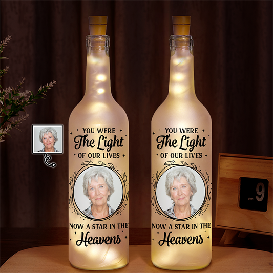 Custom Photo A Star In The Heavens - Personalized Memorial Bottle Light for Sympathy and Remembrance Gifts