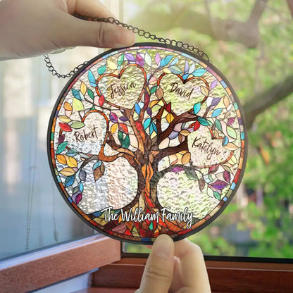 Family Unbreakable Bond Tree Of Life Stained Glass Window Hanging Suncatcher for Home Decor, Perfect Gift for Family, Parents and Loved Ones
