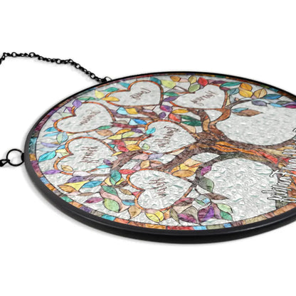Family Unbreakable Bond Tree Of Life Stained Glass Window Hanging Suncatcher for Home Decor, Perfect Gift for Family, Parents and Loved Ones