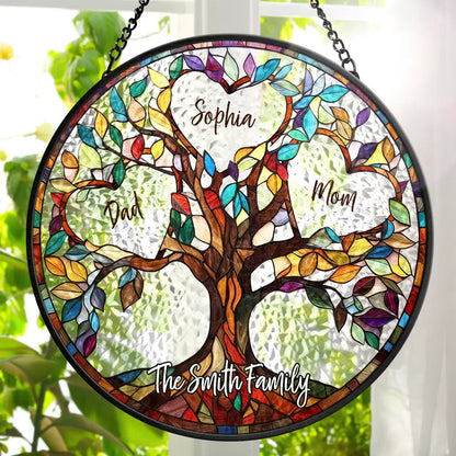 Family Unbreakable Bond Tree Of Life Stained Glass Window Hanging Suncatcher for Home Decor, Perfect Gift for Family, Parents and Loved Ones