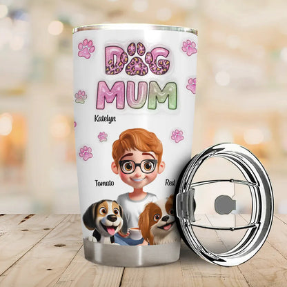 Dog Mom 3D Effect - Personalized Tumbler for Dog Lovers, Stainless Steel Travel Mug, 20oz Insulated Drinkware for Home, Office, and Outdoor Use