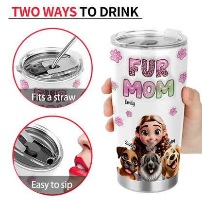 Dog Mom 3D Effect - Personalized Tumbler for Dog Lovers, Stainless Steel Travel Mug, 20oz Insulated Drinkware for Home, Office, and Outdoor Use