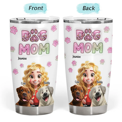 Dog Mom 3D Effect - Personalized Tumbler for Dog Lovers, Stainless Steel Travel Mug, 20oz Insulated Drinkware for Home, Office, and Outdoor Use