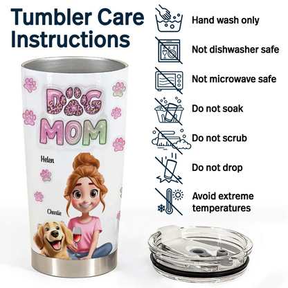 Dog Mom 3D Effect - Personalized Tumbler for Dog Lovers, Stainless Steel Travel Mug, 20oz Insulated Drinkware for Home, Office, and Outdoor Use