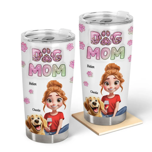 Dog Mom 3D Effect - Personalized Tumbler for Dog Lovers, Stainless Steel Travel Mug, 20oz Insulated Drinkware for Home, Office, and Outdoor Use