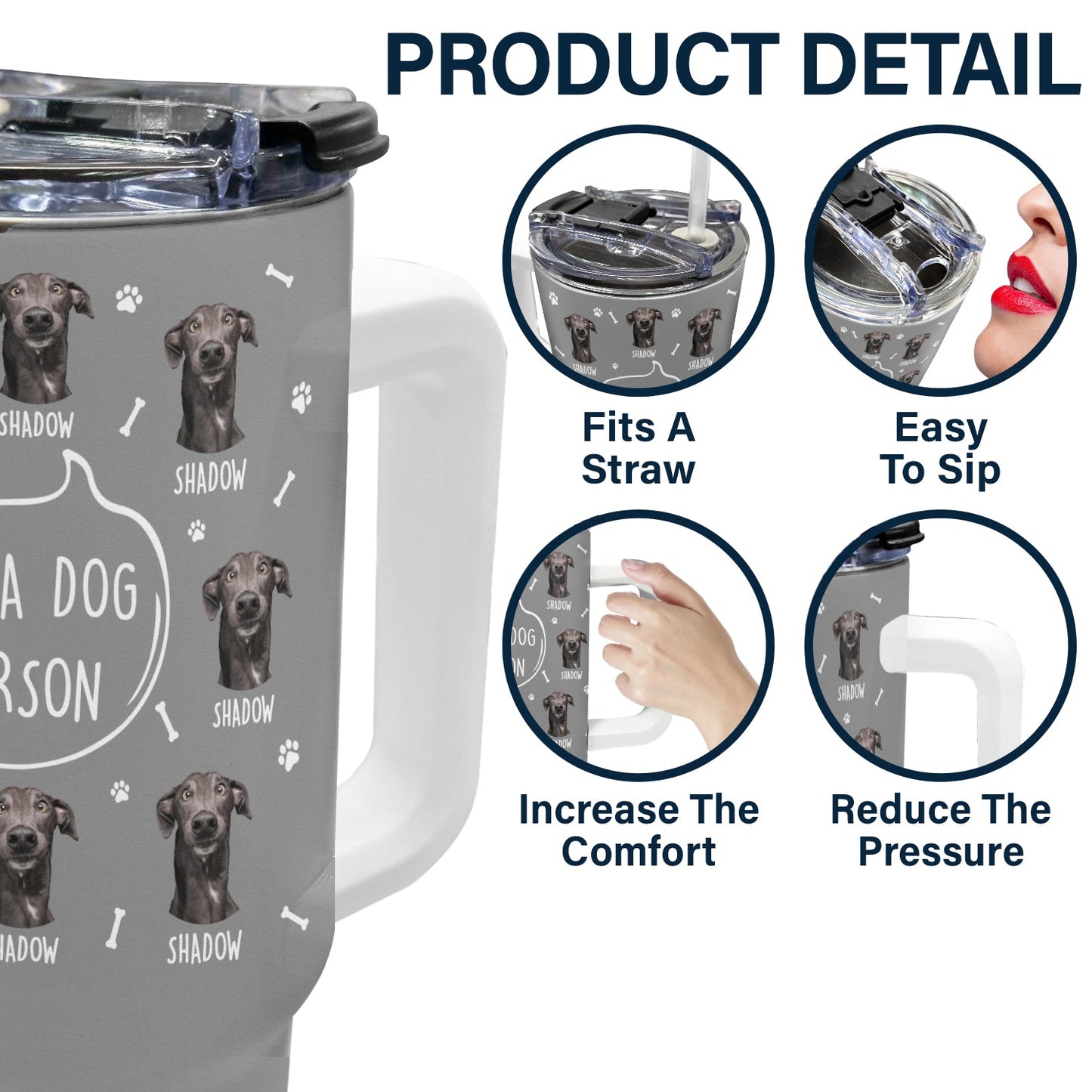custom photo i'm a dog person tumbler - gift for dog mom, dog dad, dog lovers - 40oz insulated travel mug with straw