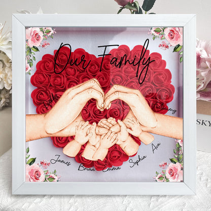 Our Family Hands - Personalized Flower Shadow Box Art Display for Home Decor, Eco-Friendly MDF Frame, Unique Gift for Housewarming, Weddings or Family Celebrations