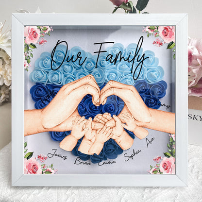 Our Family Hands - Personalized Flower Shadow Box Art Display for Home Decor, Eco-Friendly MDF Frame, Unique Gift for Housewarming, Weddings or Family Celebrations