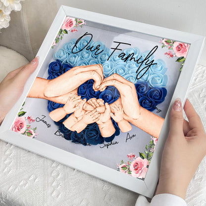 Our Family Hands - Personalized Flower Shadow Box Art Display for Home Decor, Eco-Friendly MDF Frame, Unique Gift for Housewarming, Weddings or Family Celebrations