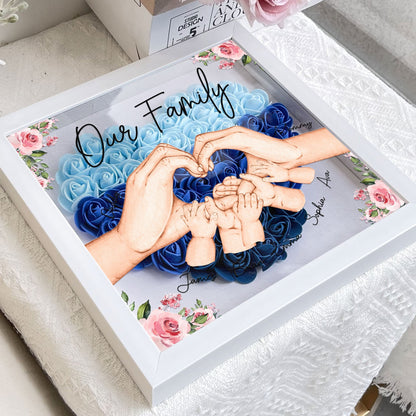 Our Family Hands - Personalized Flower Shadow Box Art Display for Home Decor, Eco-Friendly MDF Frame, Unique Gift for Housewarming, Weddings or Family Celebrations