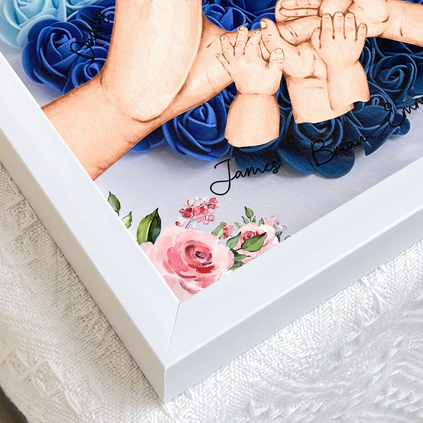 our family hands - personalized flower shadow box art display for home decor, eco-friendly mdf frame, unique gift for housewarming, weddings or family celebrations