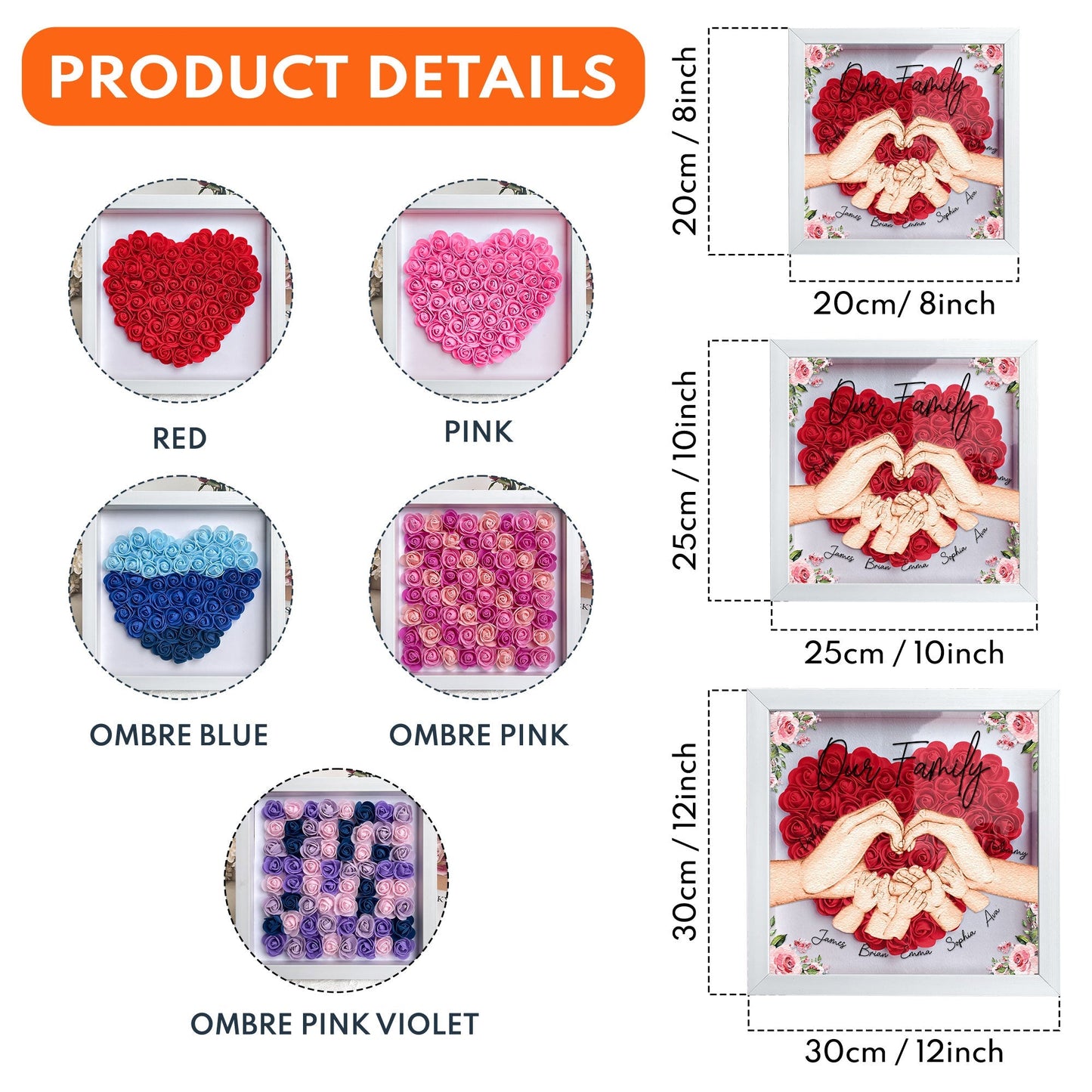 our family hands - personalized flower shadow box