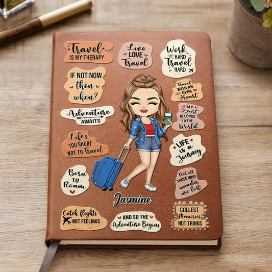 Personalized Leather Journal - Life Is A Journey Travel Lovers Gift for Adventure Seekers, Travel Enthusiasts, A5 Size, PU Leather, 98 Pages for Writing and Sketching