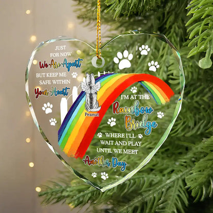Dog Cat Memorial We'll Wait And Play At The Rainbow Bridge - Heart Shaped Glass Ornament for Pet Lovers, Bereavement Gift, Home Decoration, 3.15 x 2.95 inches