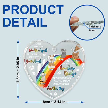 Dog Cat Memorial We'll Wait And Play At The Rainbow Bridge - Heart Shaped Glass Ornament for Pet Lovers, Bereavement Gift, Home Decoration, 3.15 x 2.95 inches