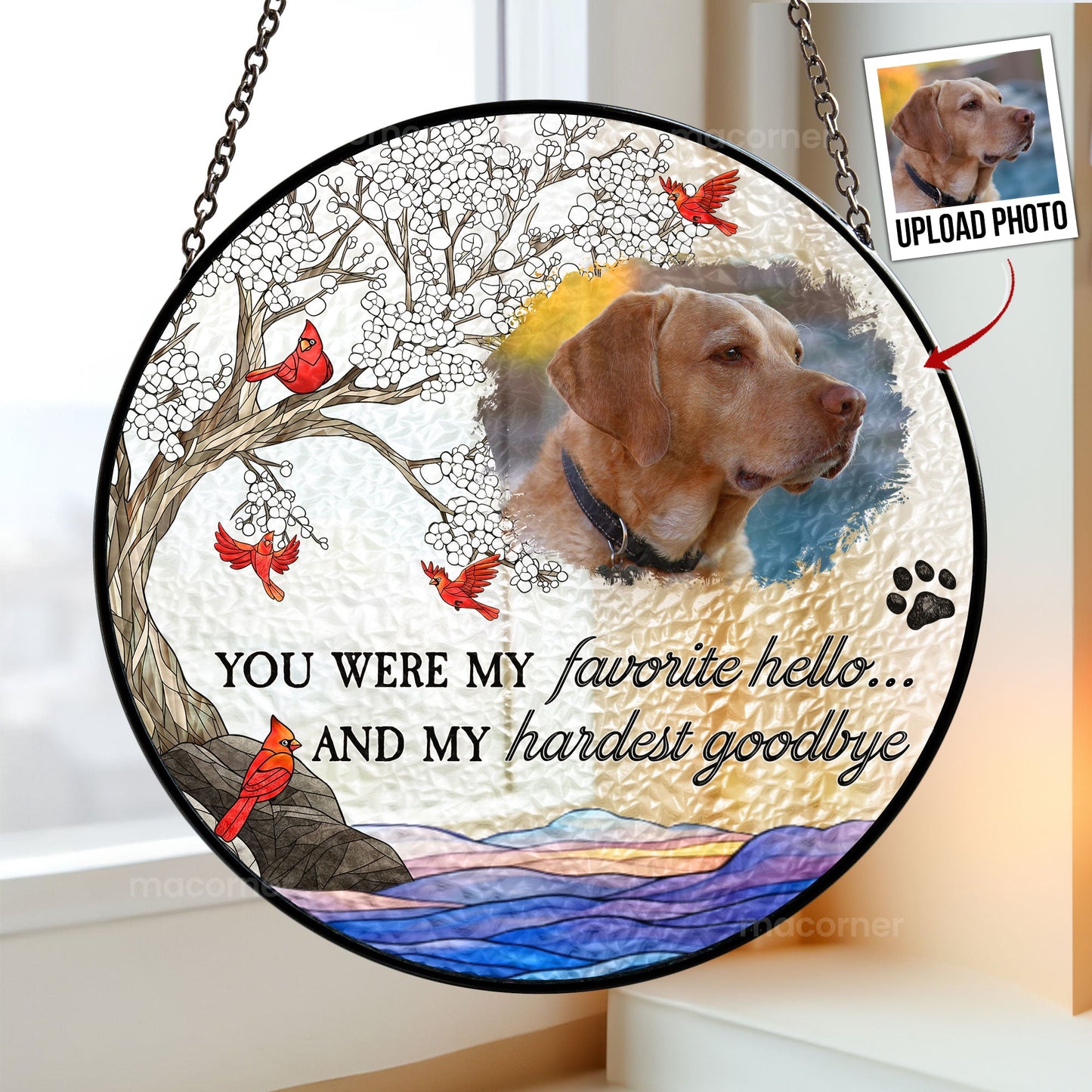 pet loss - personalized photo stained glass window hanging suncatcher