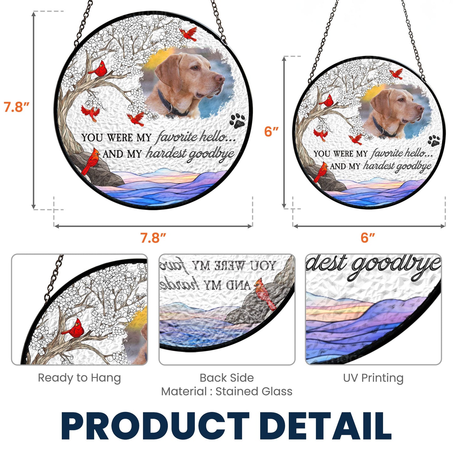 pet loss - personalized photo stained glass window hanging suncatcher