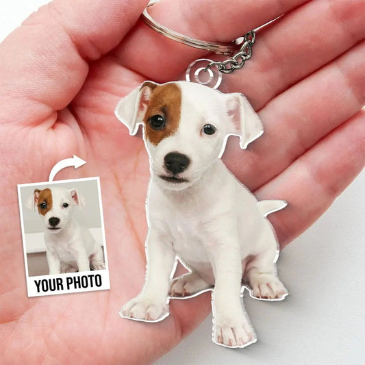 Pet Lovers Custom Photo Happiness Is A Warm Puppy Acrylic Keychain Gift for Dog Owners Family Friends 3.15 Inch
