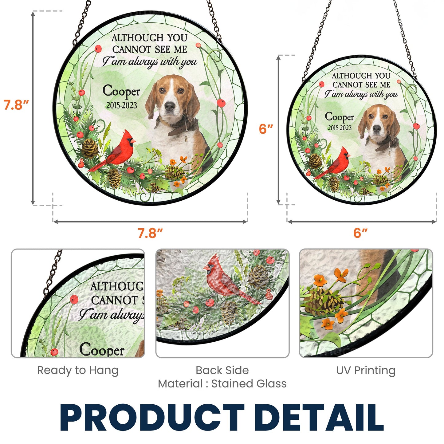 pet memorial in my heart - stained glass photo suncatcher for loving tribute to cherished pets