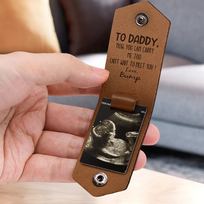 Custom Photo Now You Can Carry Me Too Leather Keychain - Gift For Dad, Father, New Parents - Portable Keepsake, Vintage Cowhide, Multi-Functional, Personalised Design