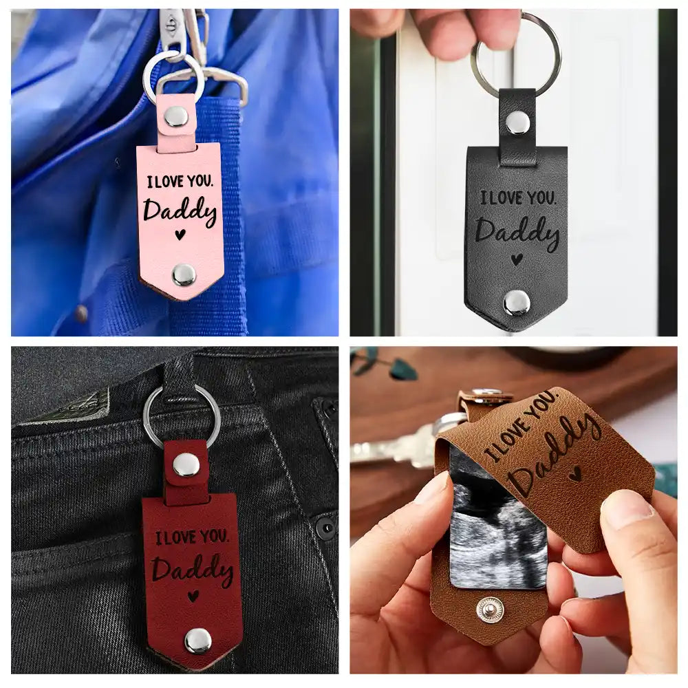 custom photo now you can carry me too leather keychain - gift for dad, father, new parents - portable keepsake, vintage cowhide, multi-functional, personalised design