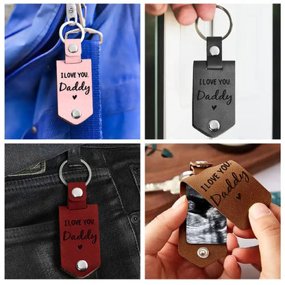 Custom Photo Now You Can Carry Me Too Leather Keychain - Gift For Dad, Father, New Parents - Portable Keepsake, Vintage Cowhide, Multi-Functional, Personalised Design
