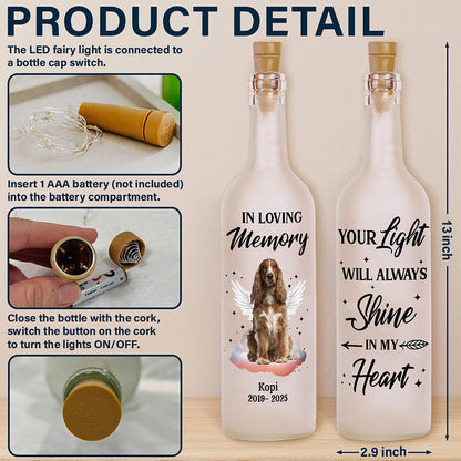 Custom Photo Your Light Will Always Shine In My Heart Bottle Light - Heartfelt Memorial Light for Pet Lovers