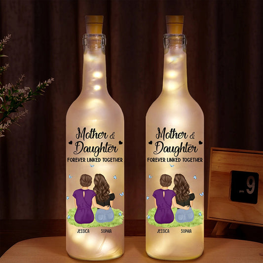 Mother & Daughter Forever Linked Together - Bottle Light Keepsake for Home Decor, Sentimental Gift for Mothers and Daughters, LED Fairy Light in Frosted Glass