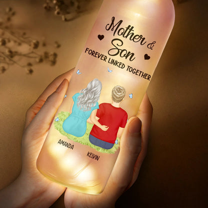 Mother & Daughter Forever Linked Together - Bottle Light Keepsake for Home Decor, Sentimental Gift for Mothers and Daughters, LED Fairy Light in Frosted Glass