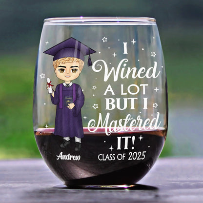 I Wined A Lot - Personalized Stemless Wine Glass for Graduations, Parties, and Gifts - Fun and Hilarious Wine Lover's Keepsake