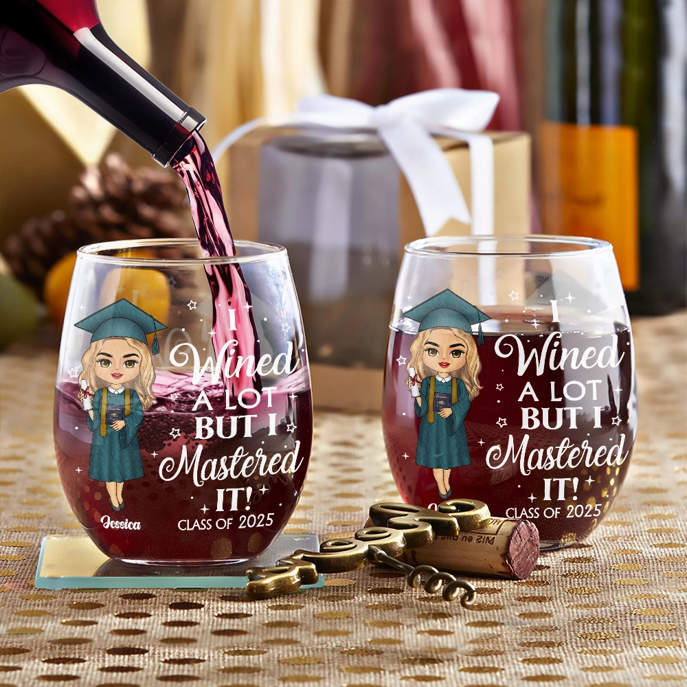i wined a lot - personalized stemless wine glass for graduations, parties, and gifts - fun and hilarious wine lover's keepsake