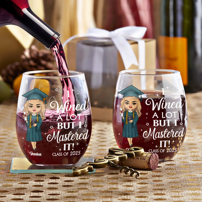 I Wined A Lot - Personalized Stemless Wine Glass for Graduations, Parties, and Gifts - Fun and Hilarious Wine Lover's Keepsake