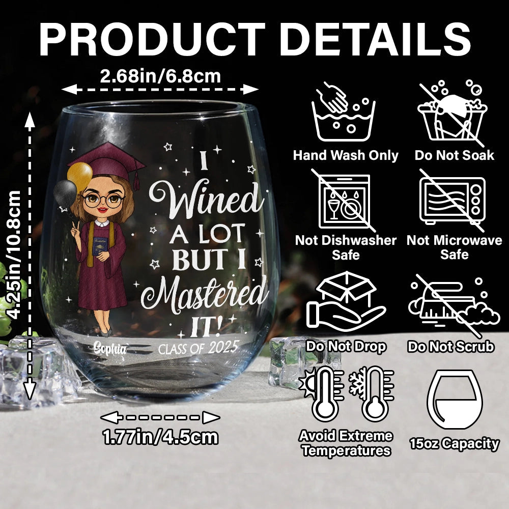 i wined a lot - personalized stemless wine glass for graduations, parties, and gifts - fun and hilarious wine lover's keepsake