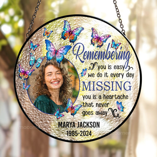 Remembering You - Personalized Photo Stained Glass Suncatcher for Memorial Tribute, Sympathy Gift, 6 Inch, 7.8 Inch, Elegant Window Hanging Decor