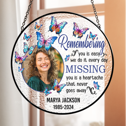 Remembering You - Personalized Photo Stained Glass Suncatcher for Memorial Tribute, Sympathy Gift, 6 Inch, 7.8 Inch, Elegant Window Hanging Decor