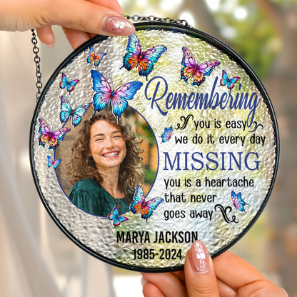 Remembering You - Personalized Photo Stained Glass Suncatcher for Memorial Tribute, Sympathy Gift, 6 Inch, 7.8 Inch, Elegant Window Hanging Decor